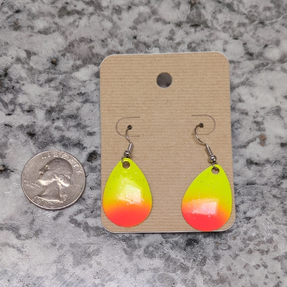 Jewelry - Neon Yellow and Pink Teardrop Earrings